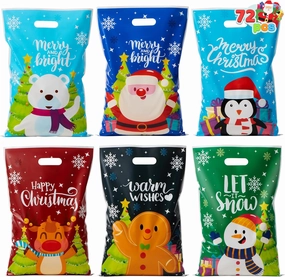 Monster Ornaments 72 PCS Christmas Plastic Goodies Bags with Handles
