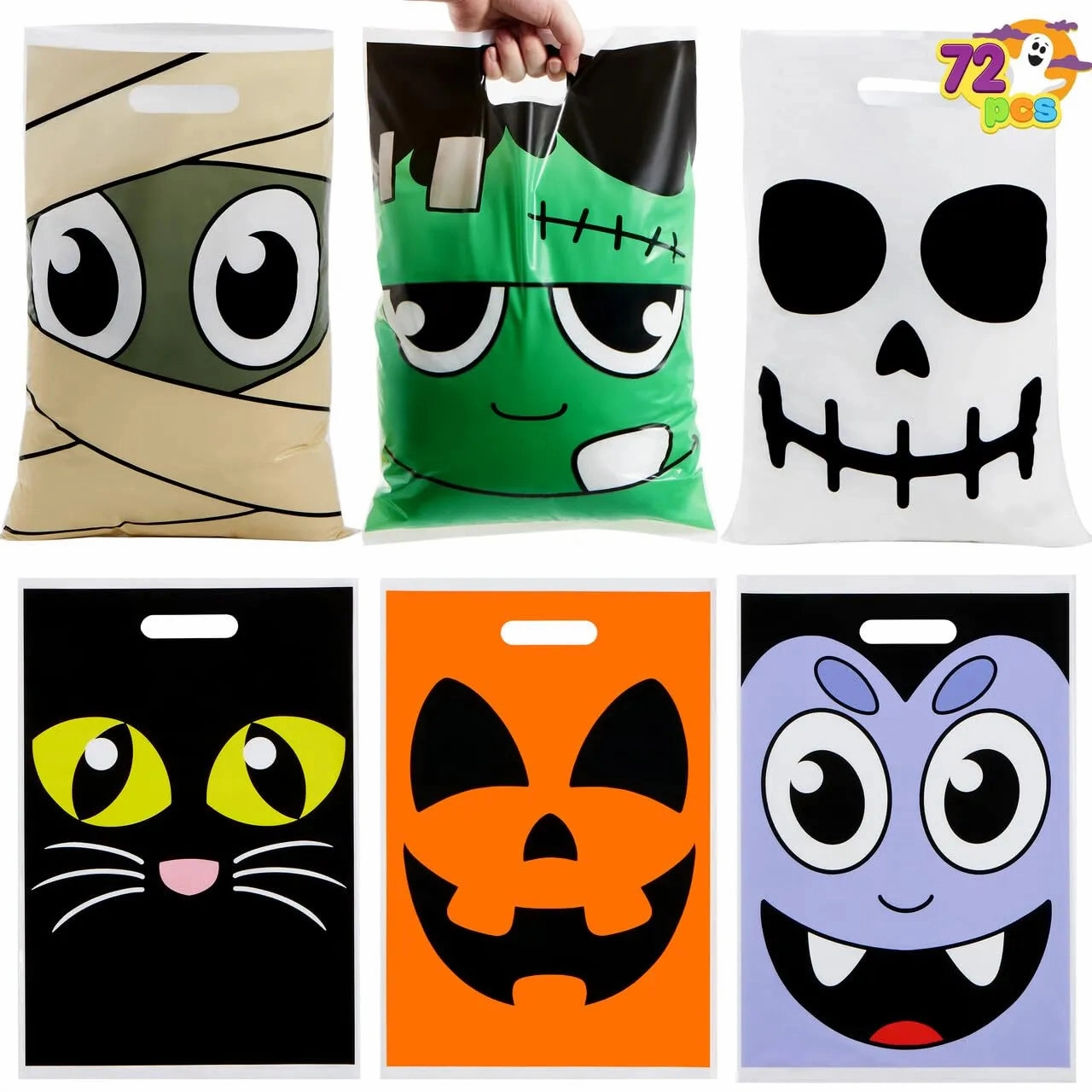72 Pcs Halloween Goodie Bags for Trick-or-Treating Haunted Designs