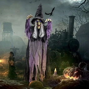 Ghostly Figures Mystical Party 72in Hanging Talking Witch With Light-up Eyes
