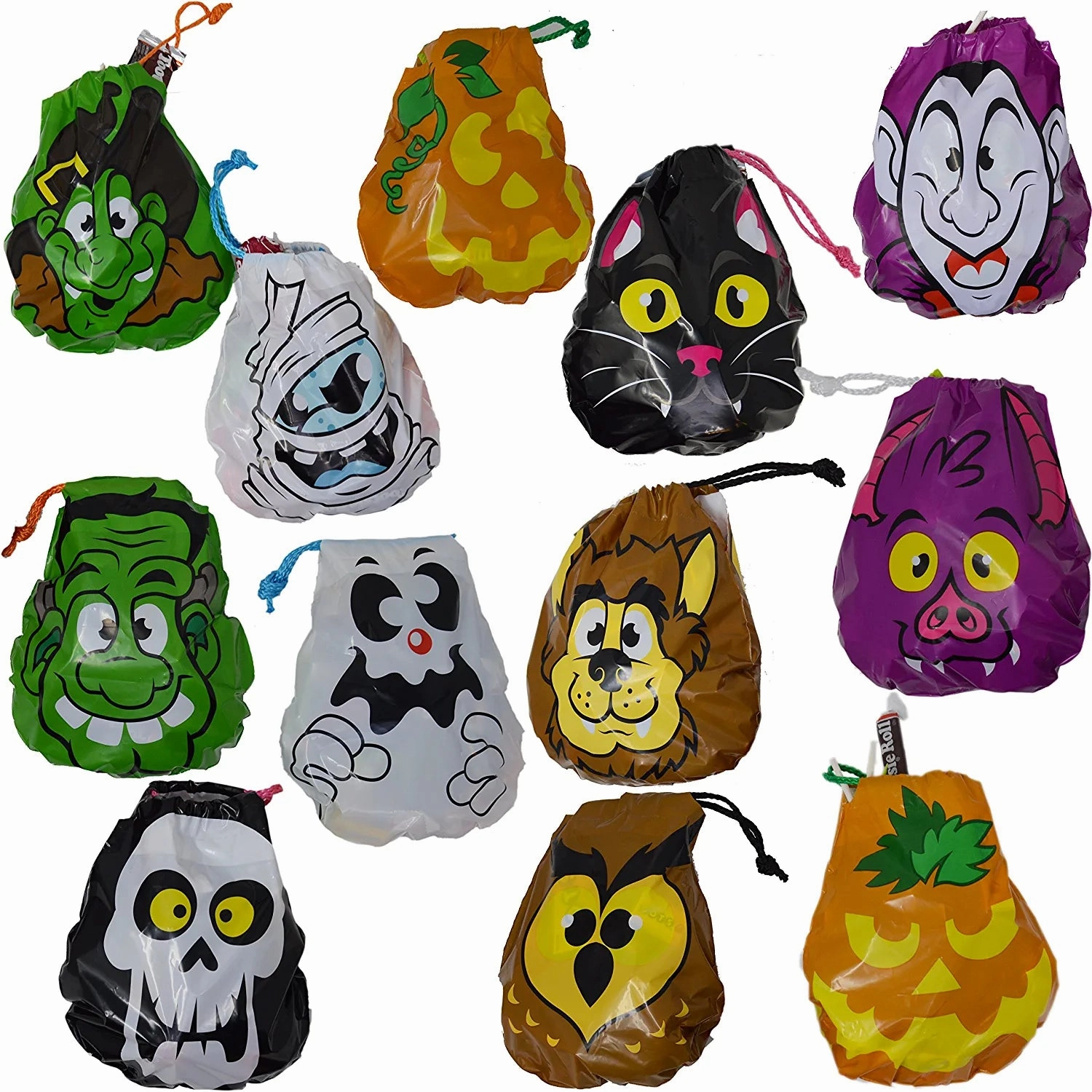 7.75in Halloween Drawstring Goody Bags, 72 Pcs Whimsical Lights Spooky Treats
