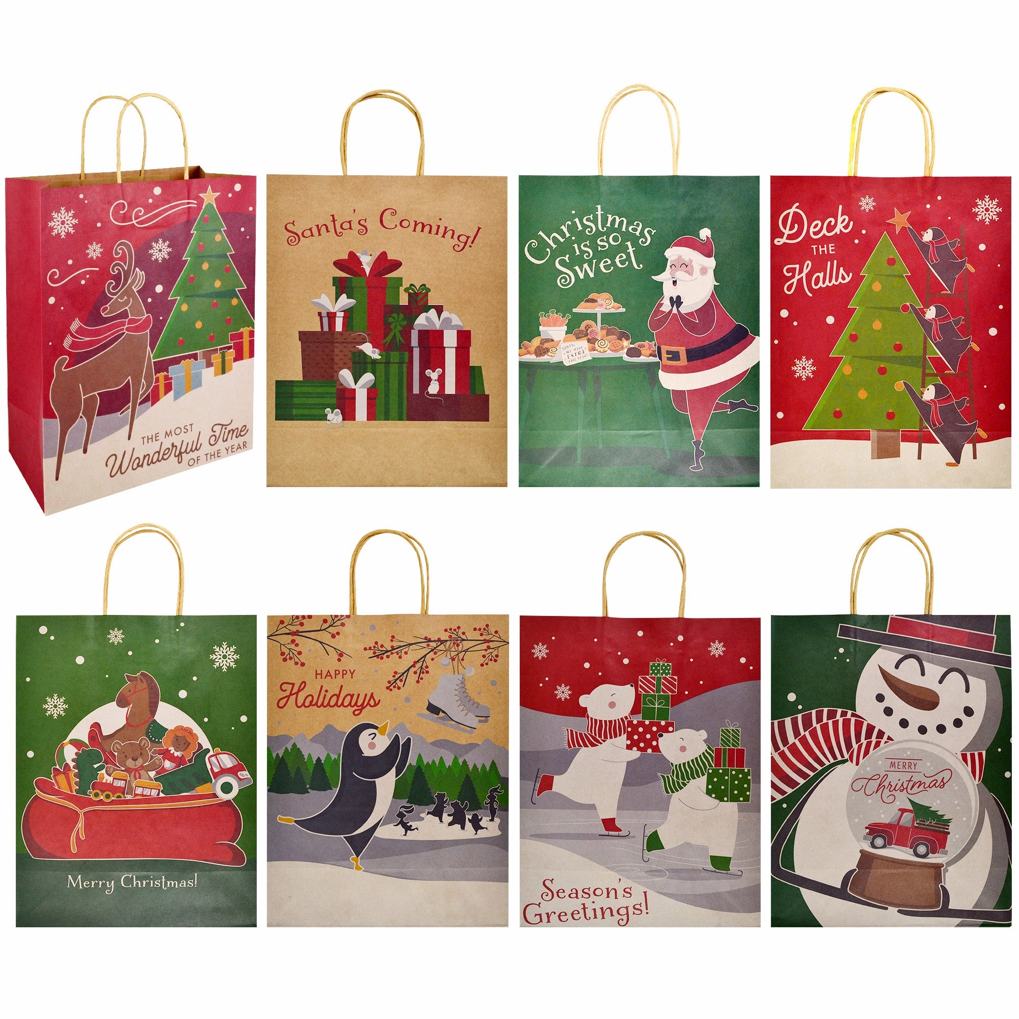 8 Christmas Designed Colorful Gift Bag with Drawstring, 24 pcs Haunted Party