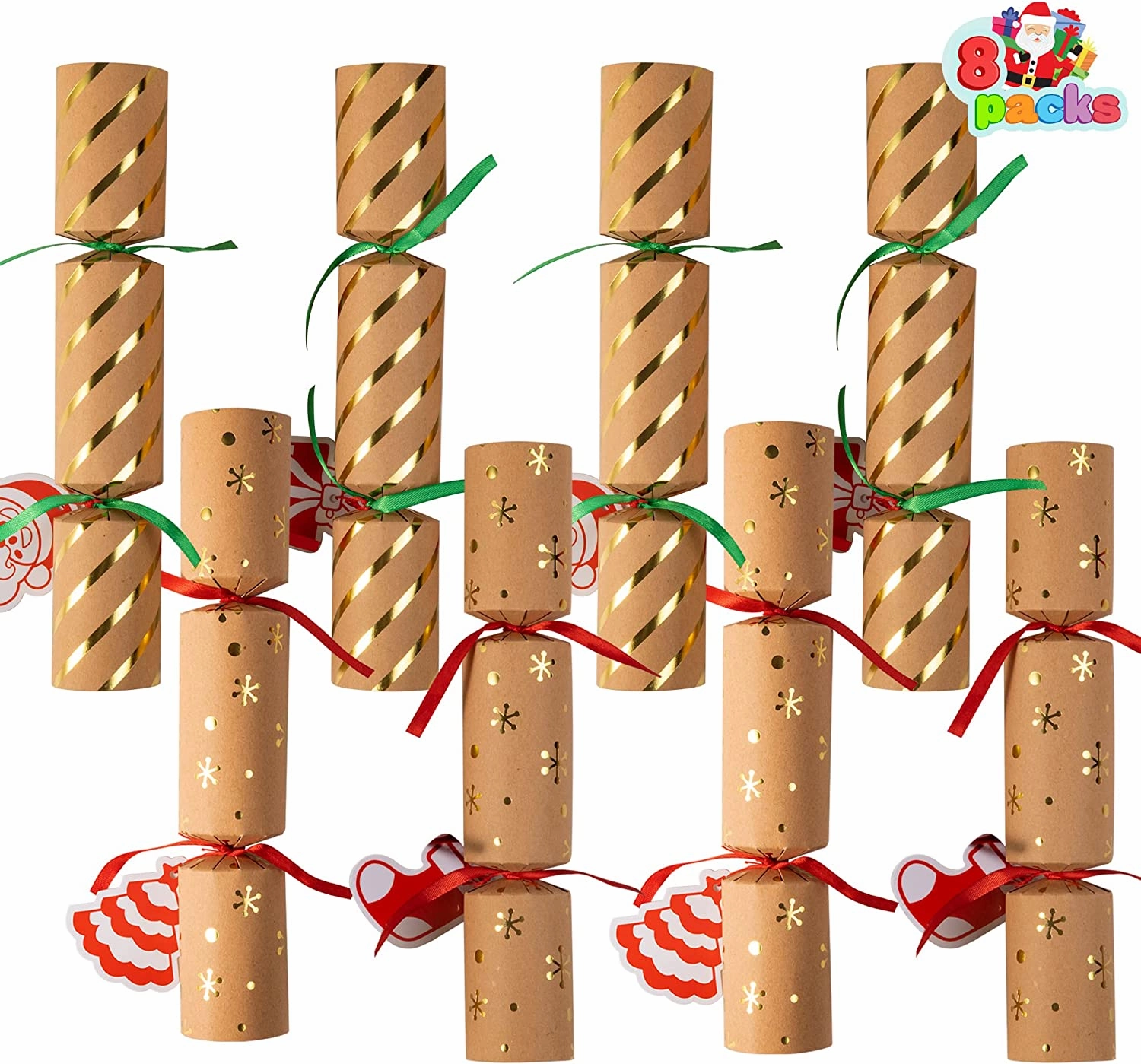 Whimsical Supplies 8Pcs Kraft Style Christmas Cracker Set