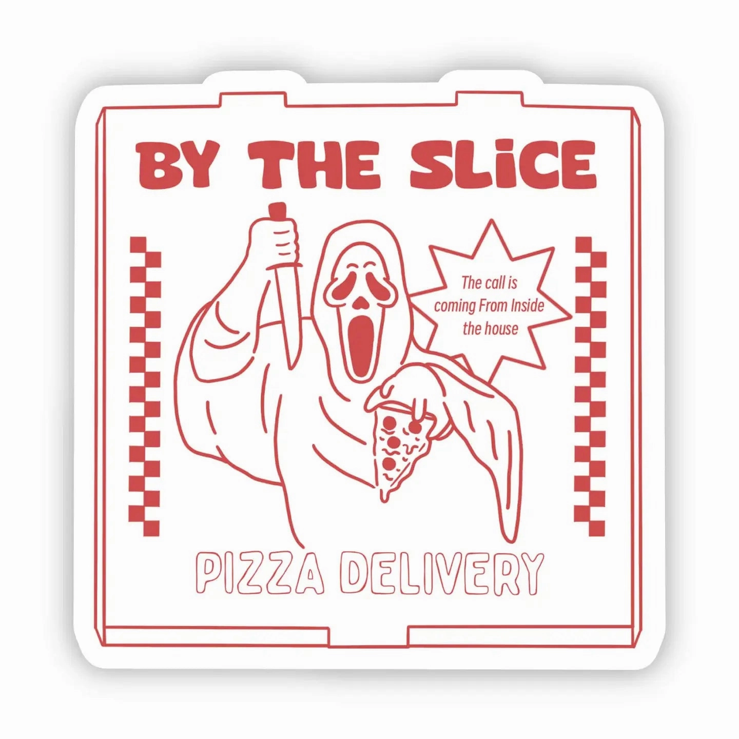 "By the Slice Pizza Delivery" Horror and Halloween Sticker Eerie Ornaments Playful Ornaments