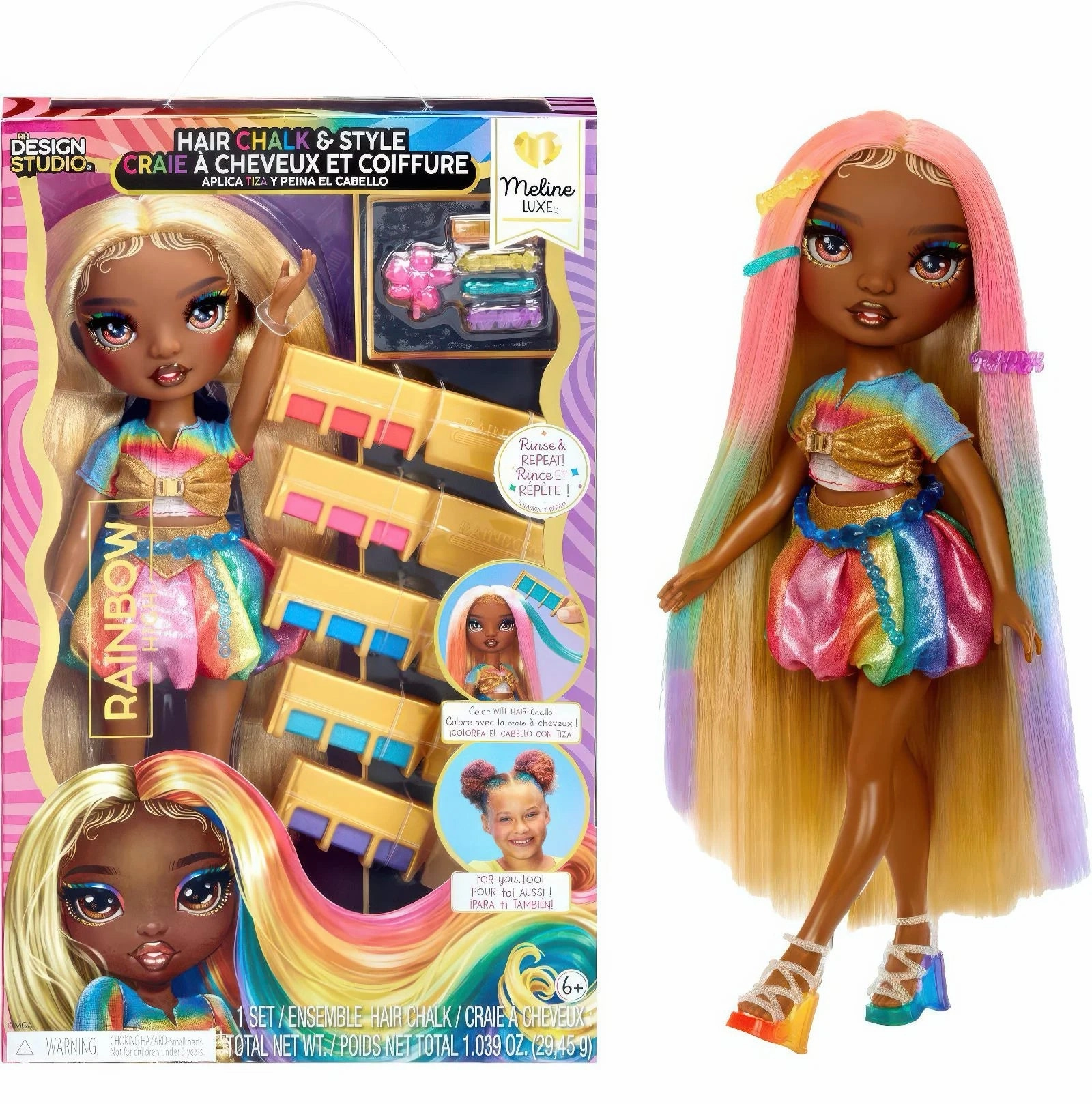 Rainbow High Hair Chalk & Style Fashion Doll - Meline Adventure Quest Respectful Design