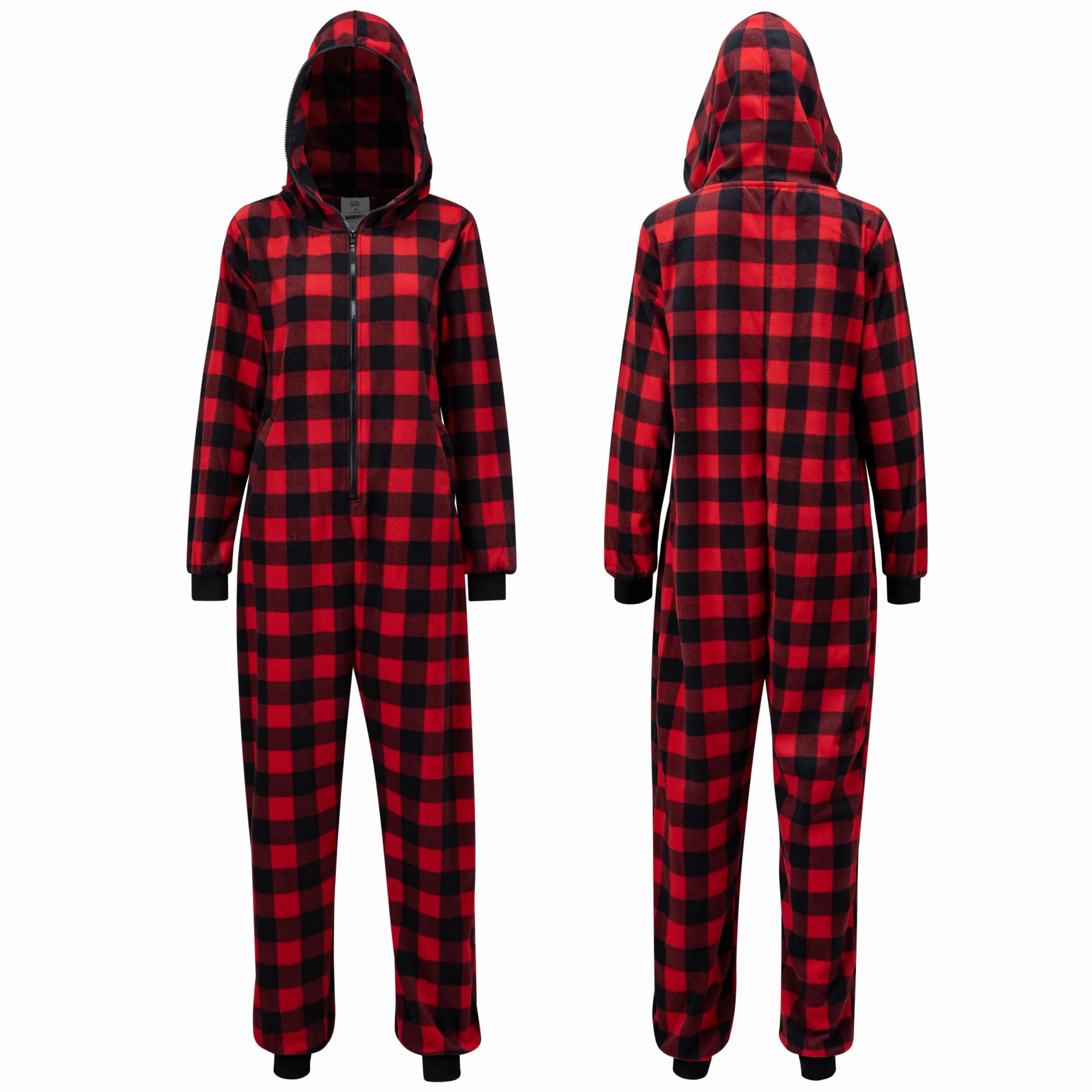 Adult Christmas Fleece Plaid Hoodie Full Zipper Pajamas Mysterious Decorations