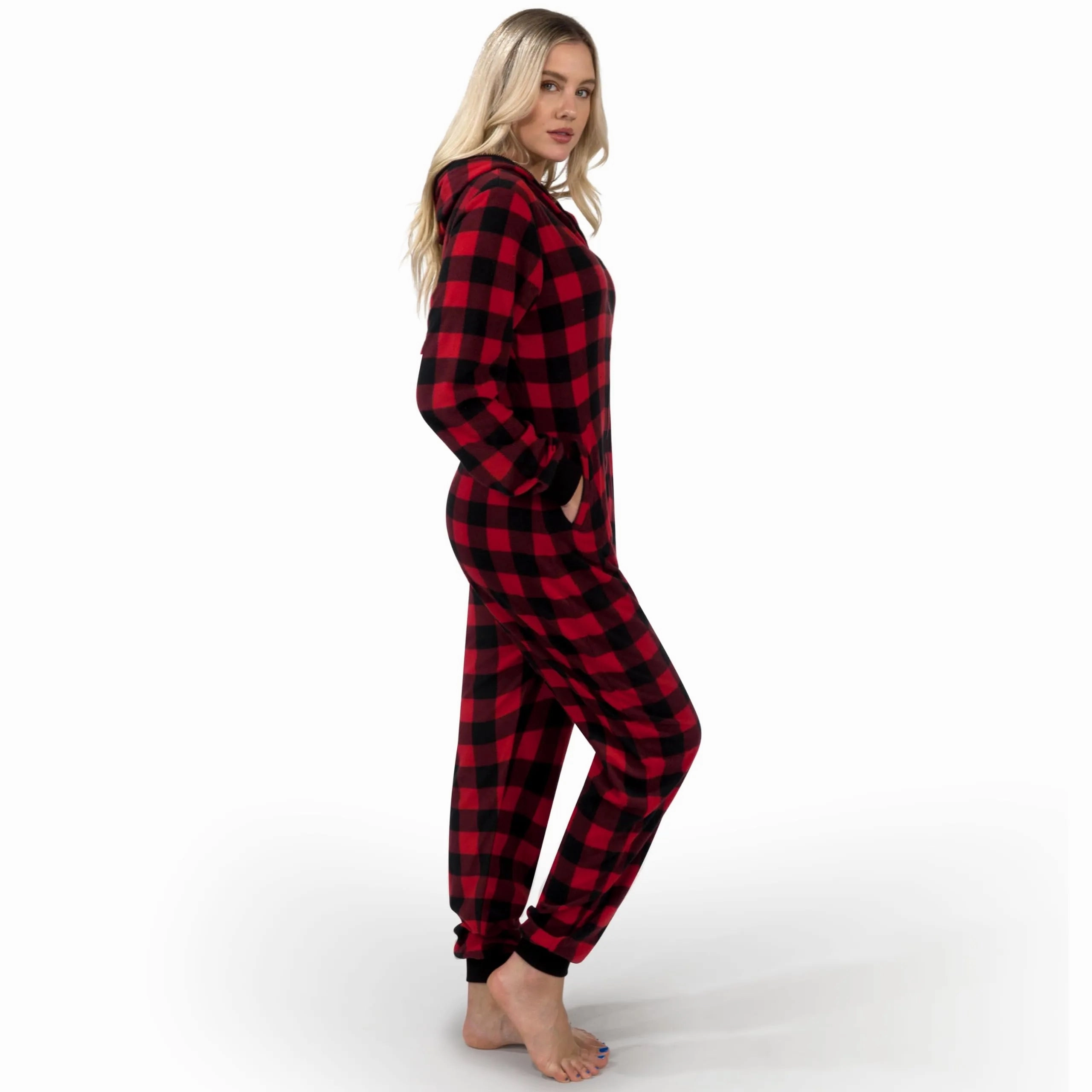 Haunted Treats Playful Displays Adult Christmas Fleece Plaid Hoodie Full Zipper Pajamas