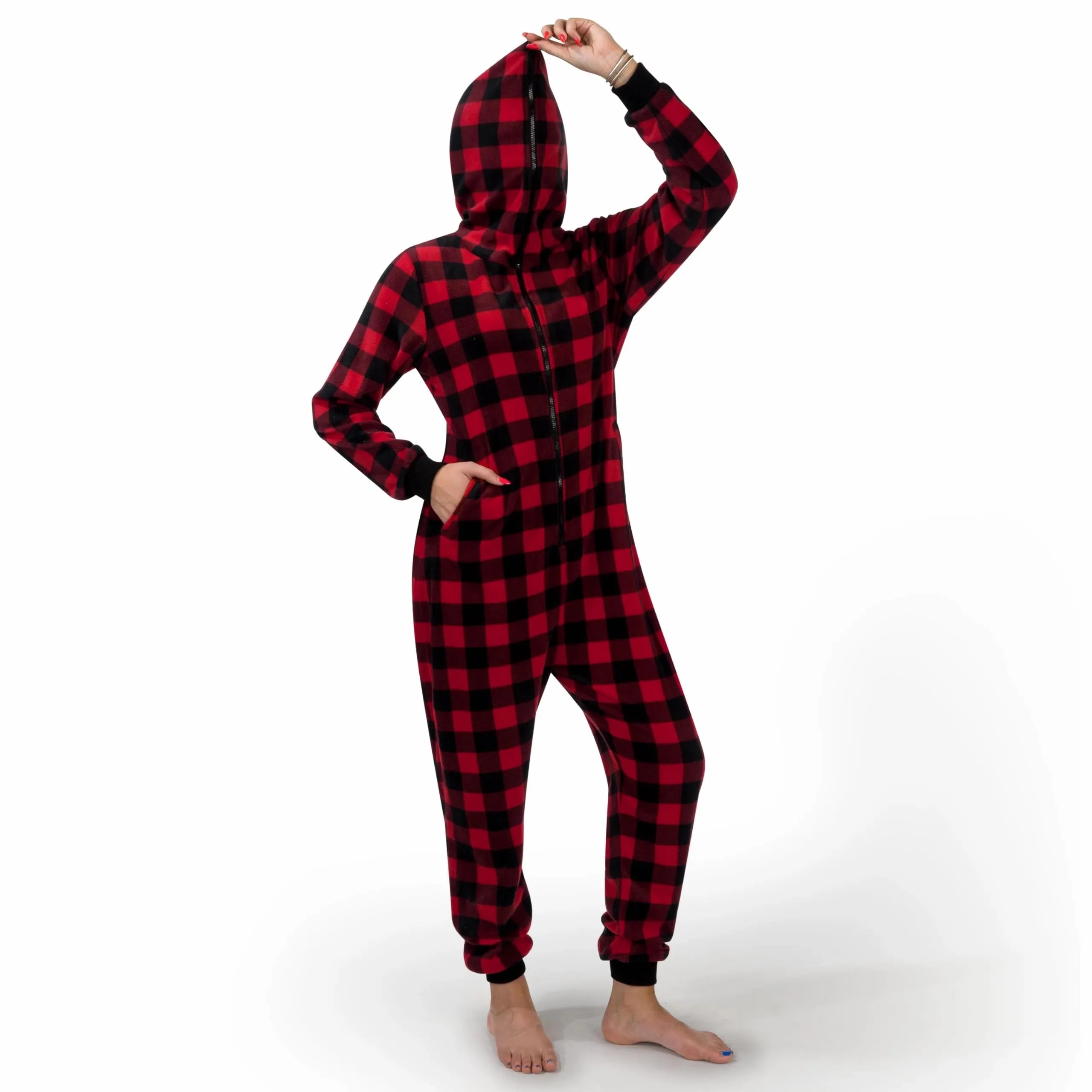 Creepy Party Adult Christmas Fleece Plaid Hoodie Full Zipper Pajamas