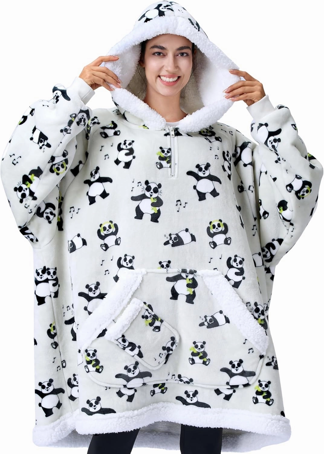 Adult Sherpa Wearable Blanket-Panda Function Expansion Story Finish