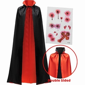 Adult Unisex Vampire Costume Set With Cape And Tattoo Scar Wicked Masks