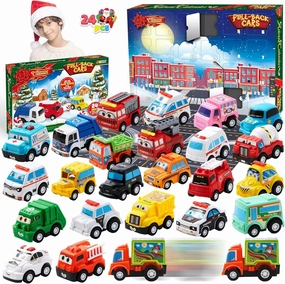 Advent Calendar for Kids with Pull Back Car Toys Playful Ornaments