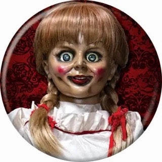 Eerie Masks Annabelle On Red Alt Poster Buttons 1.25" Round