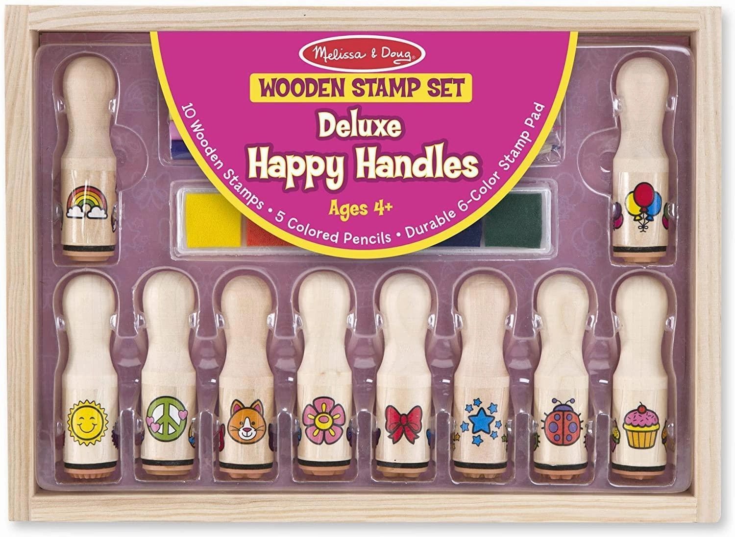 Festive Decoration Premium Content Melissa & Doug Wooden Stamp Set - Deluxe Happy Handles