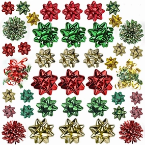 Assorted Bows (Red, Gold, Green), 42 Pack Charming Supplies Eerie Party