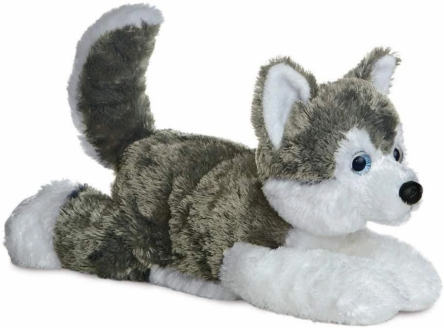 Princely Charm AURORA 31453 Flopsie Husky Shadow, 12-Inch Soft Toy, Grey and White