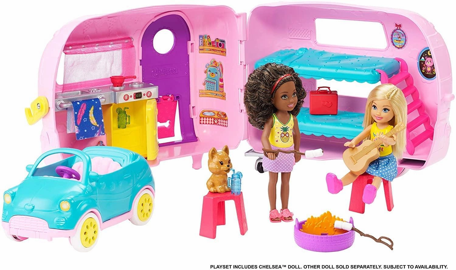 Barbie Club Chelsea Playset with Doll, Puppy, Car, Transforming Camper and Accessories Cooking Game Donation Alert