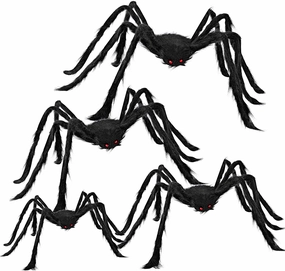 Eerie Accessories Black Hairy Spiders, 4 Pack