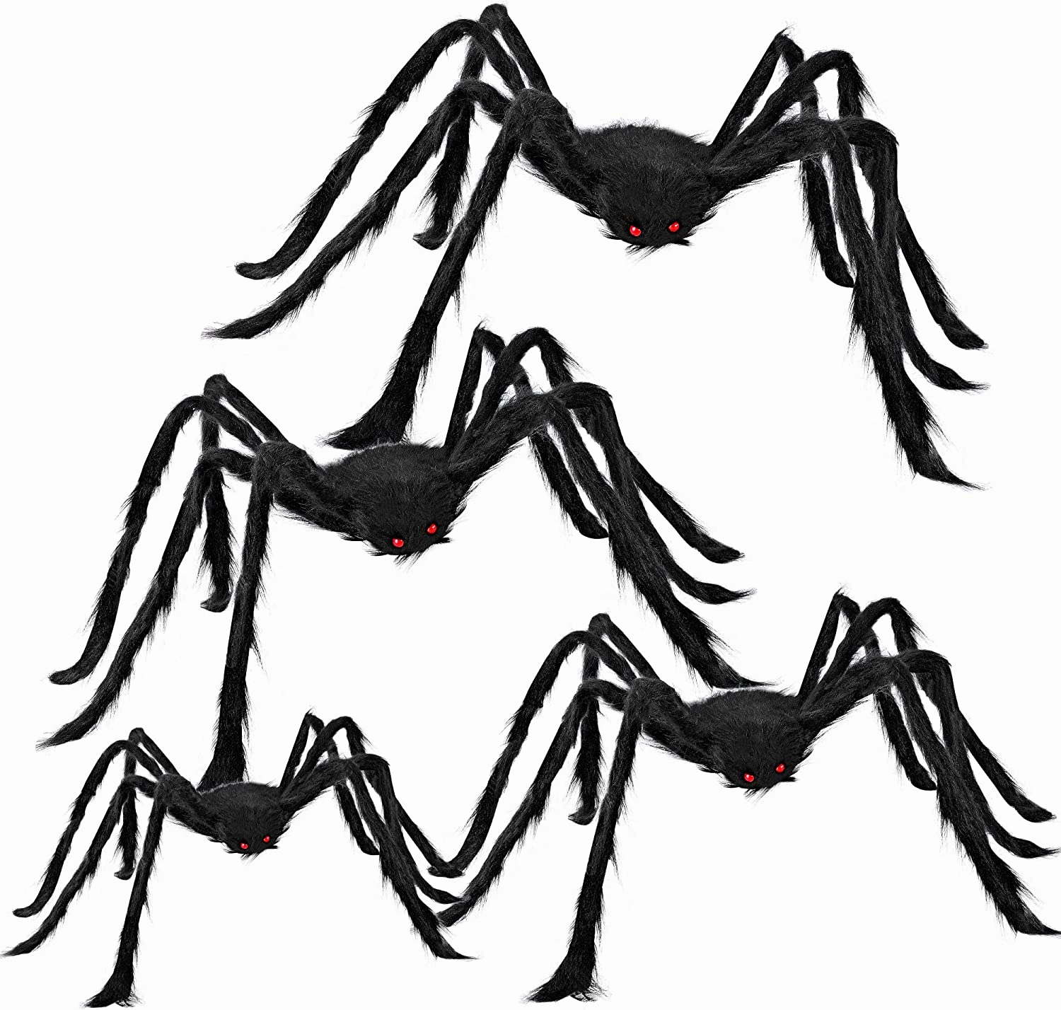 Eerie Accessories Black Hairy Spiders, 4 Pack