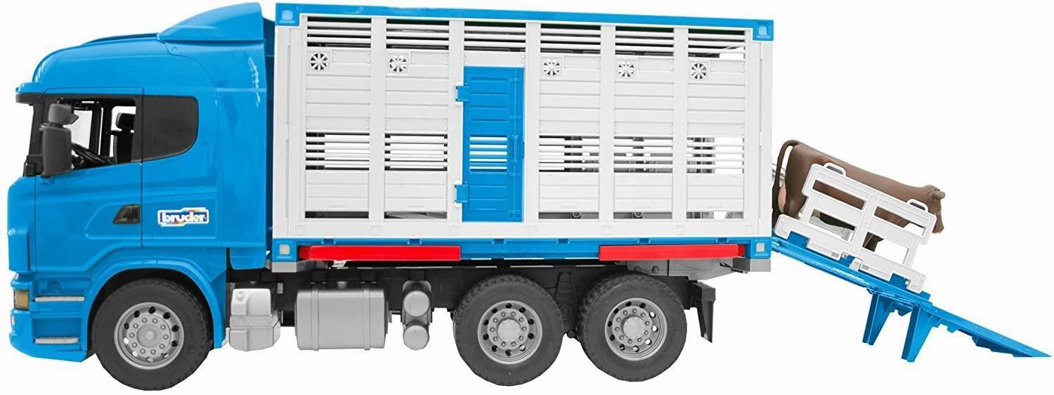 BRUDER 03549 BWorld Scania R-Series Livestock Transporter With One Cow Gacha Game