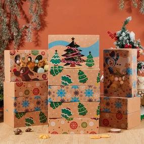 12 Foiled Kraft Christmas Cookie Boxes with Window 8.5in x 5.75in x 2.75in Eerie Masks