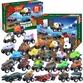 Christmas Advent Calendar with Monster Truck Toys Set Spooky Party Mysterious Accents