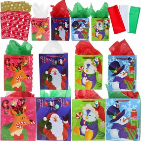 Playful Treats Scary Party Christmas Bags Set With Wrapping Papers And Tissue Papers, 36 Pcs