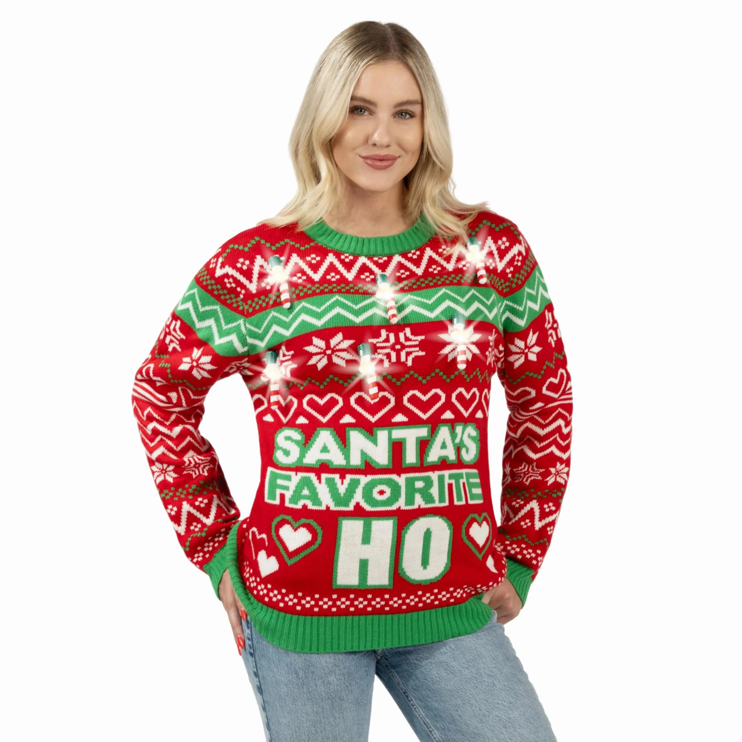 Christmas Funny Santa Pullover Long Sleeve Ugly Sweater with Candy Cane Light Bulbs Ghostly Props Ghostly Decor
