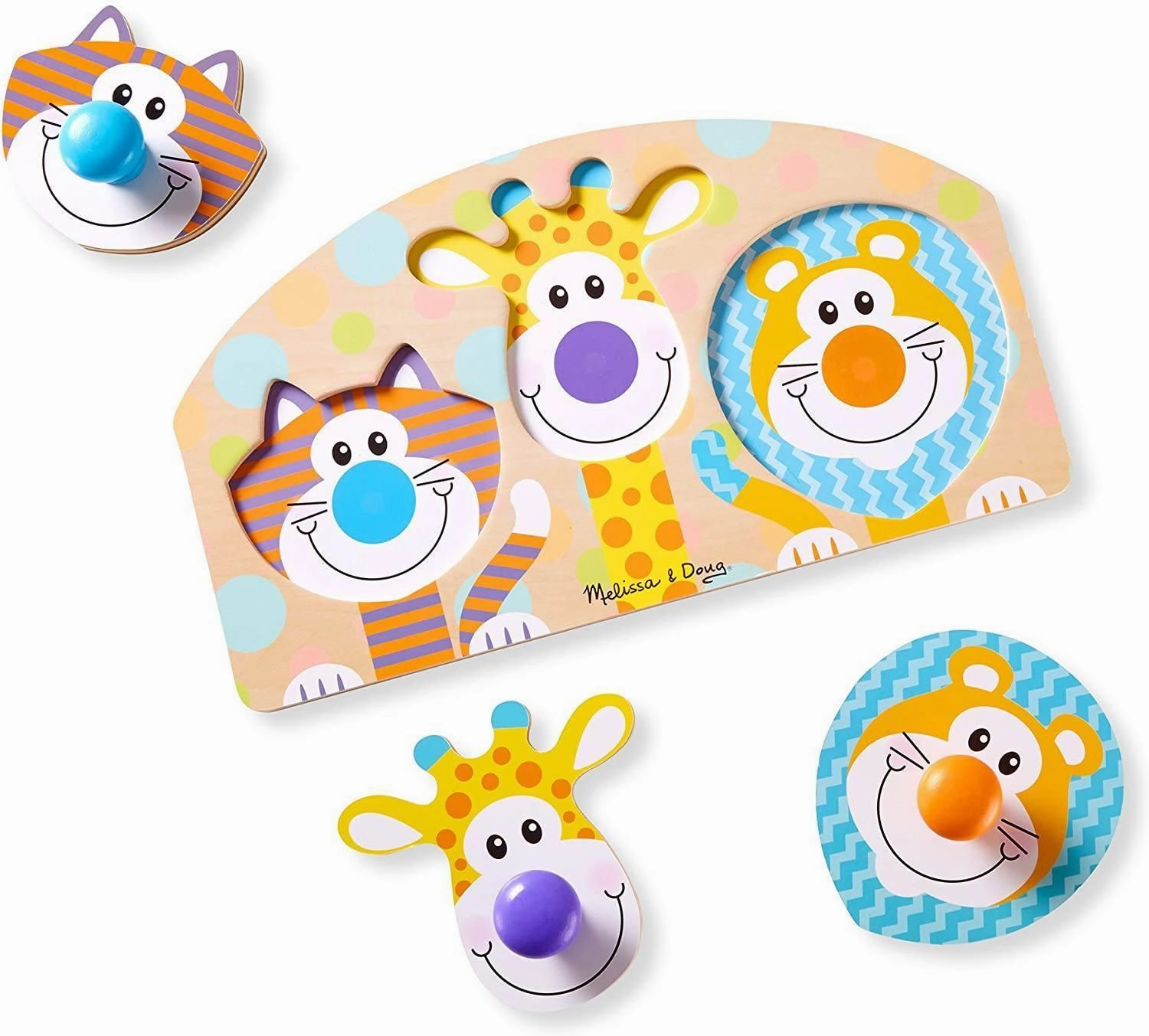 Melissa & Doug 13439 First Play Wooden Jumbo Knob Safari Animal Puzzle (3 pcs) New Game Plus Super Move