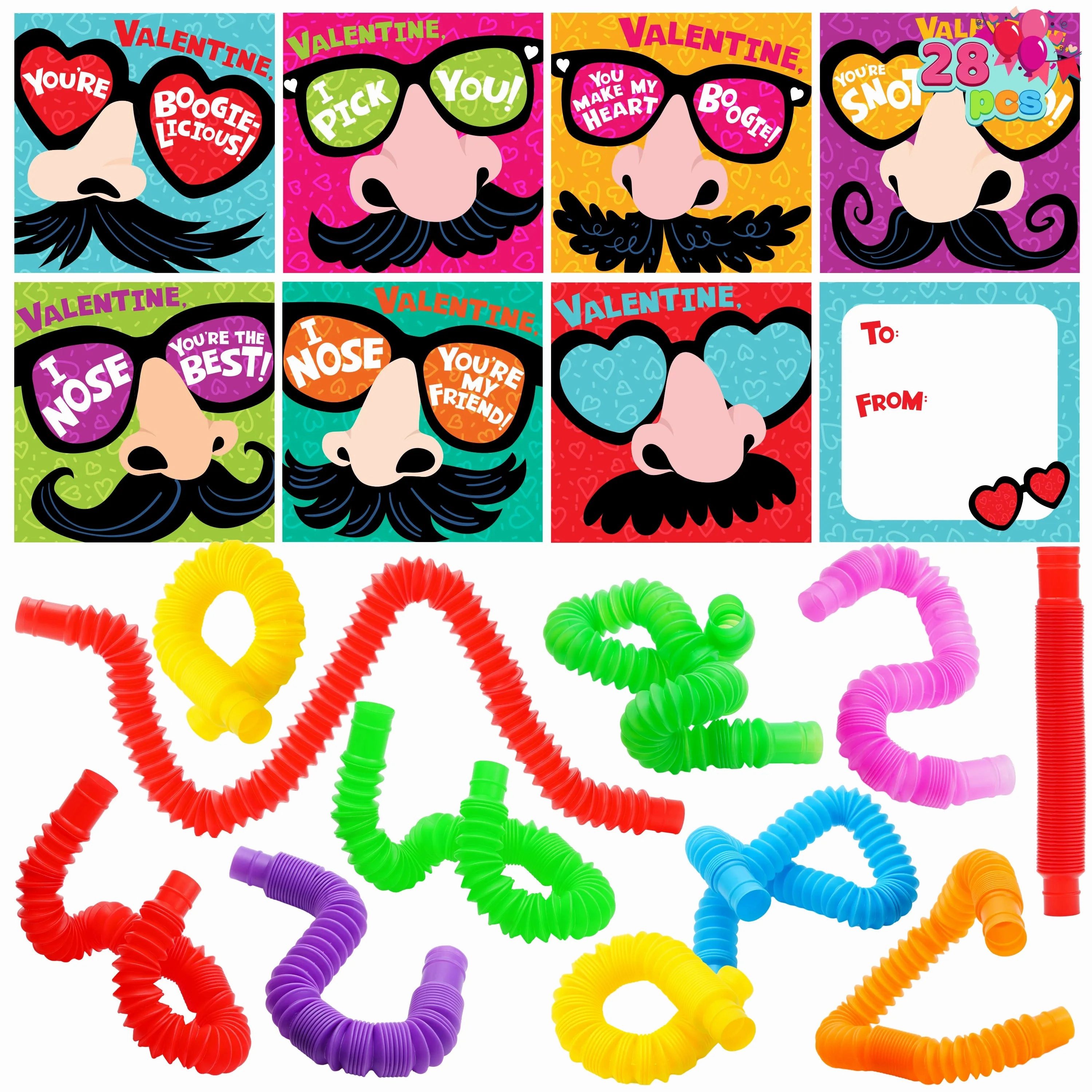 Style Imitation 28 Packs Nose Picking Valentines Cards with Pop Tubes for Kids