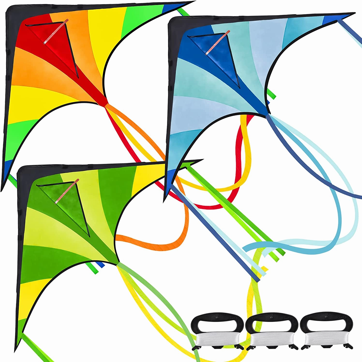 Augmented reality Portable Size 3Pcs Big Delta Kite (Green & Blue & Rainbow) with 262.5ft Kite String
