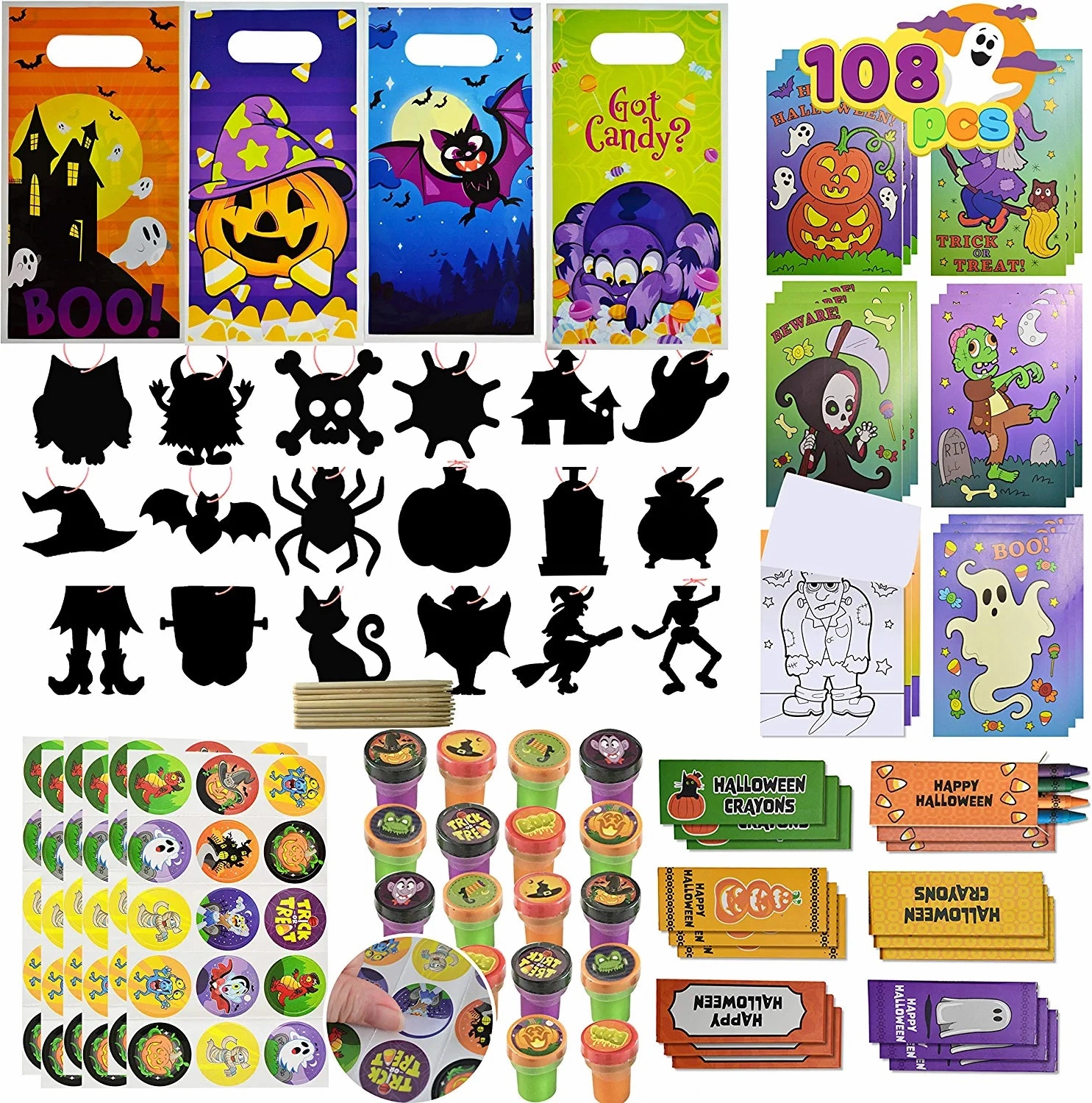 Mysterious Lights Ghoulish Treats Assorted Halloween Arts And Craft Stationery Kids, 108 Pcs