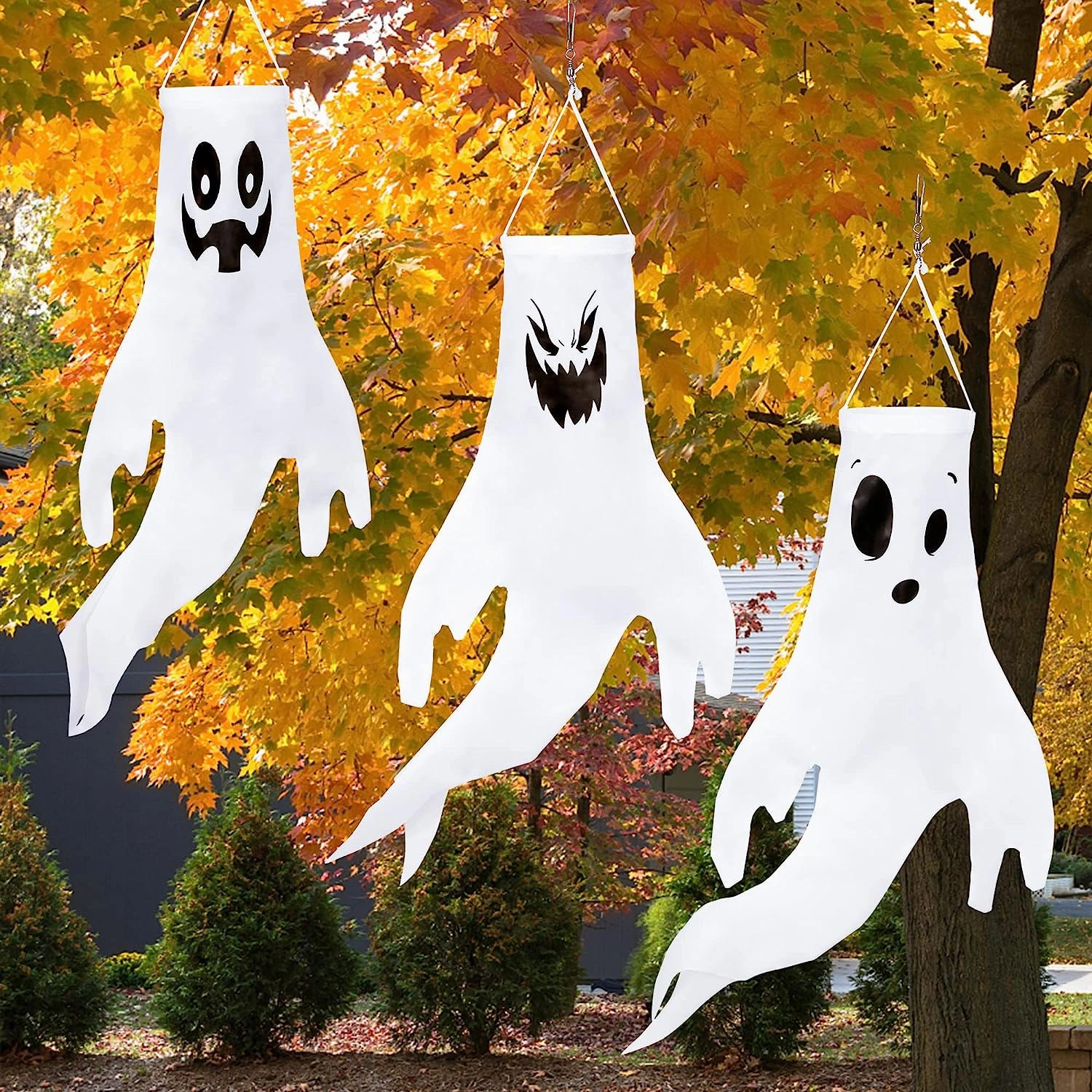 18in Ghost Windsock Hanging, 3 Pack Creepy Decor