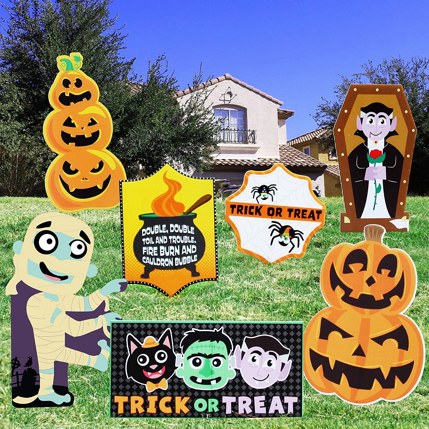 Friendly Halloween Corrugate Yard Stake Signs Monster Designs