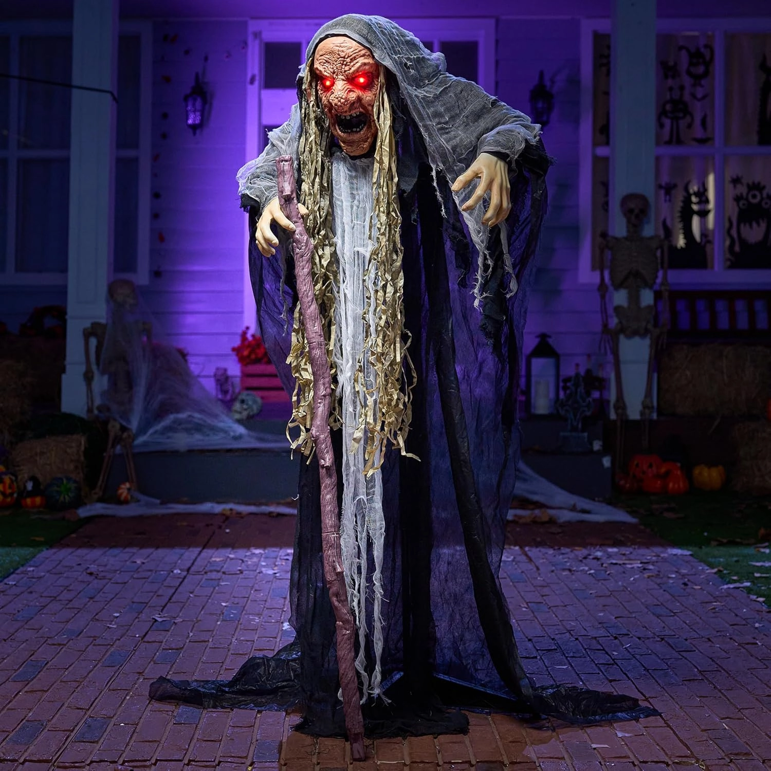 Charming Lights Creepy Party 67?? Halloween Animatronics Standing Hunchback Witch