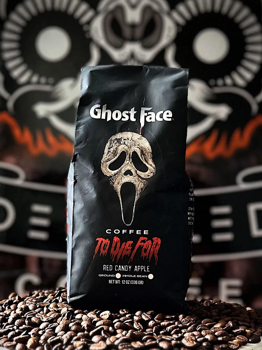 Dead Sled Coffee - Ghost Face Coffee ?C Red Candy Apple Ground Coffee Spooky Lights