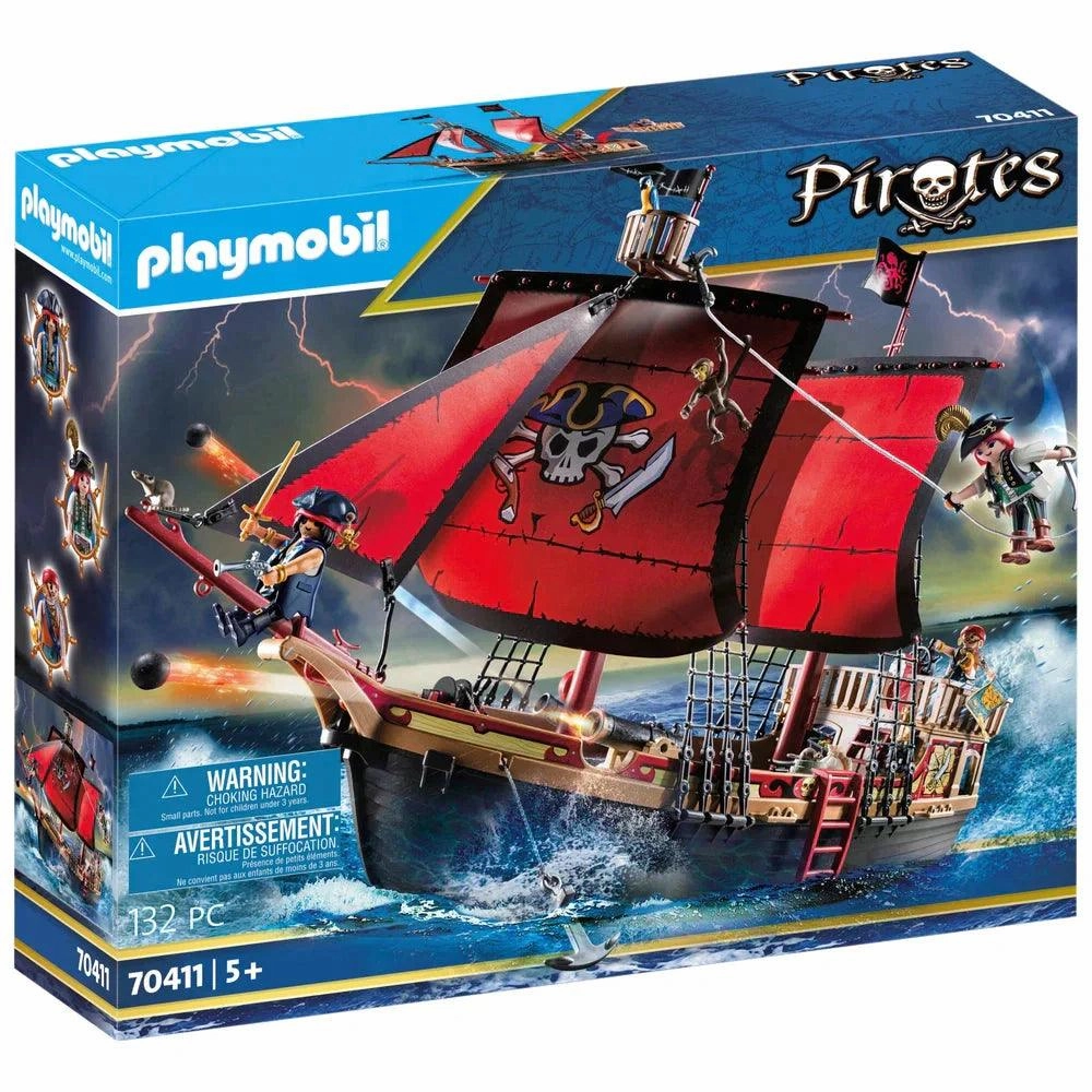 PLAYMOBIL 70411 Pirates Large Floating Pirate Ship with Cannon Streamer Mode Monthly Updates