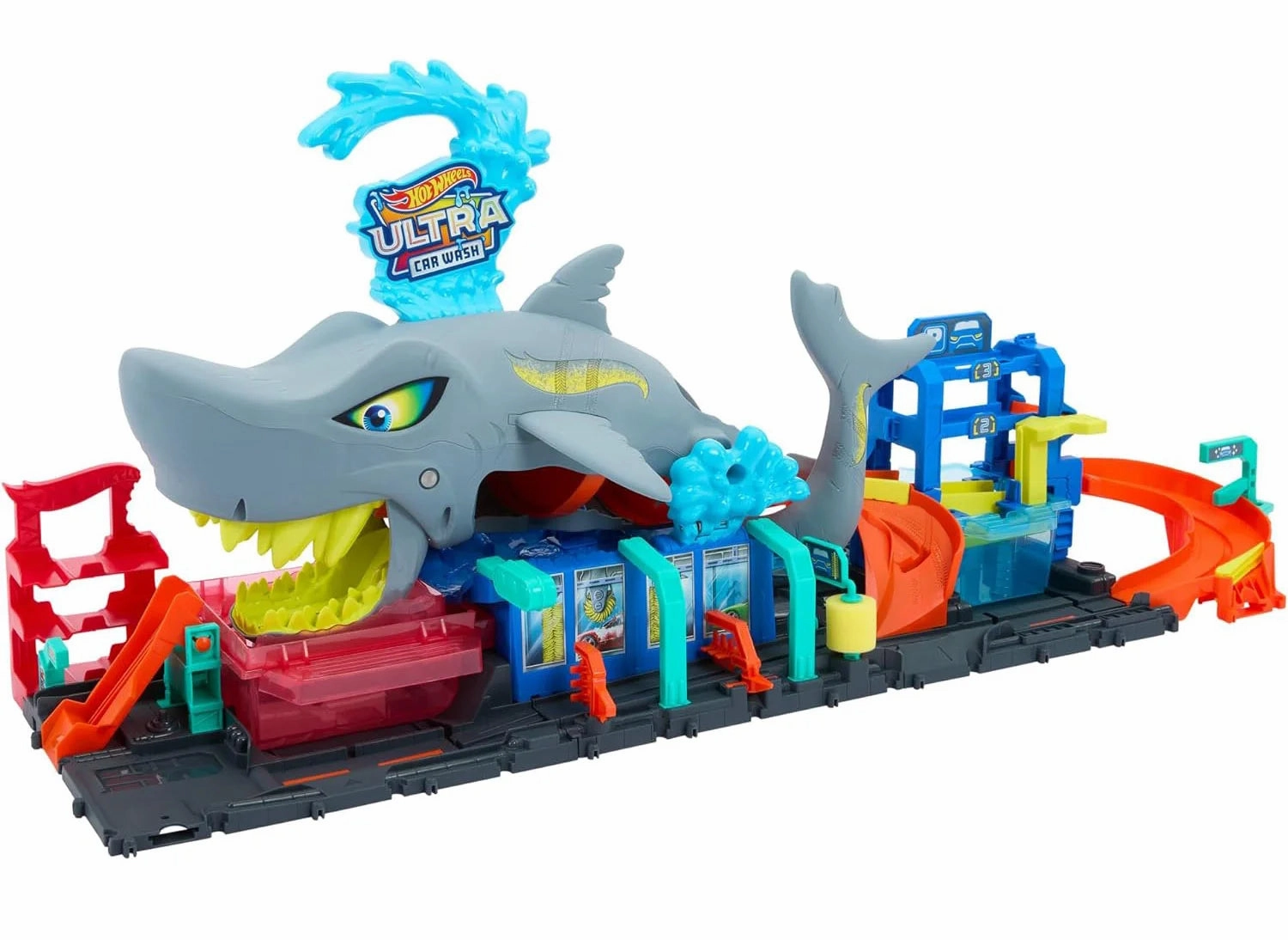 Hot Wheels Let's Race Netflix - City Ultra Shark Car Wash Playset simple controls Climax Building