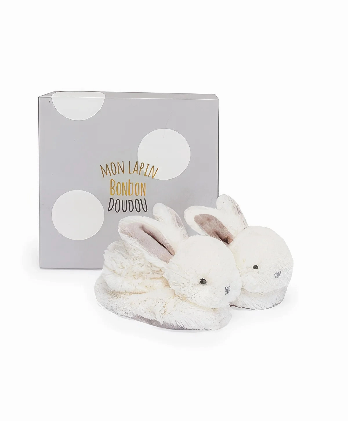 Doudou et Compagnie Birth Gift Box Taupe Rabbit Slippers with Rattle Iconic Figure