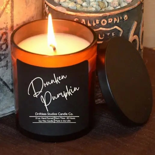 Frightening Decorations Drunken Pumpkin Scented Fall Soy Wax Candle - 10oz Jar   Lid
