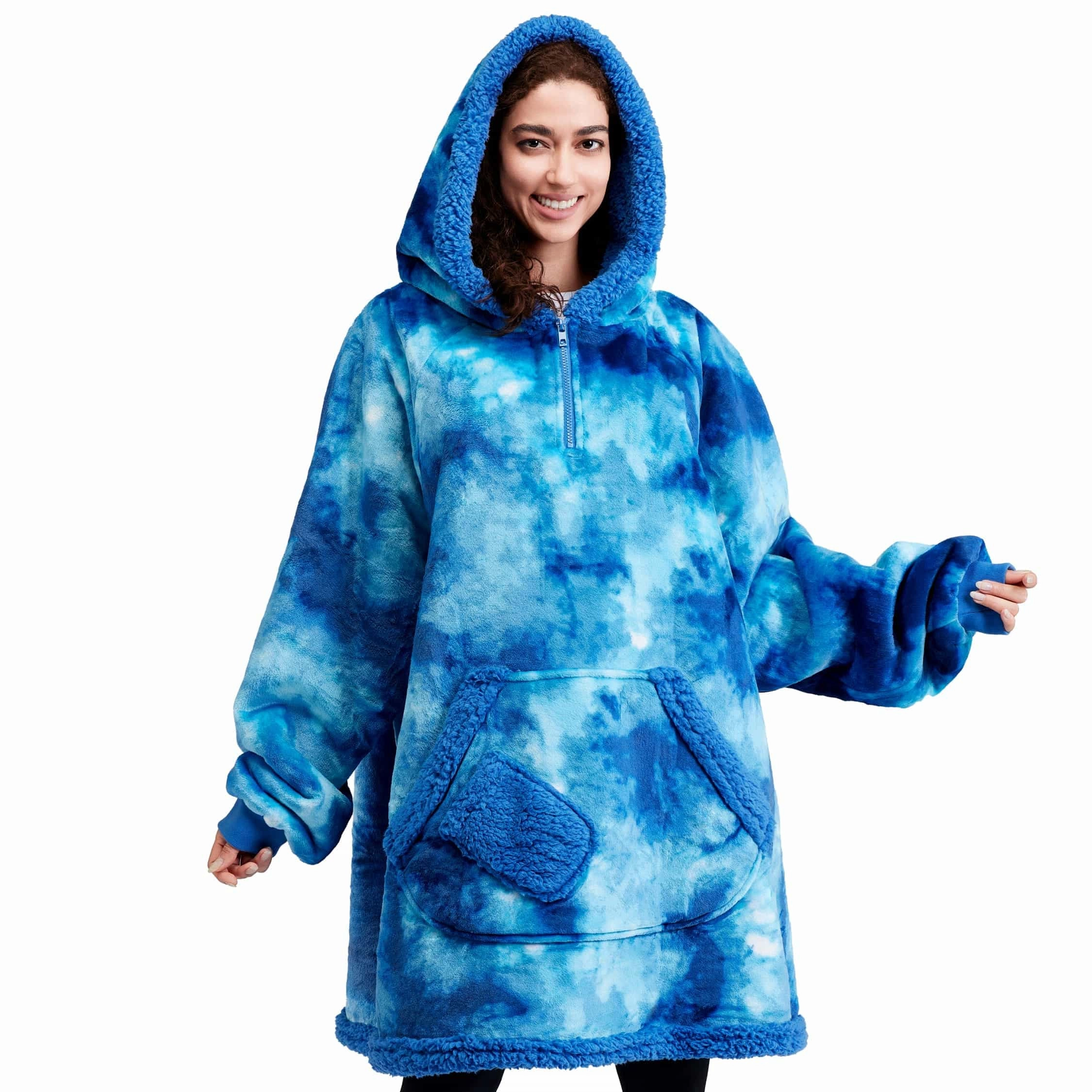 Eco Warrior Adult Sherpa Wearable Blanket-Dark Blue Tie Dye