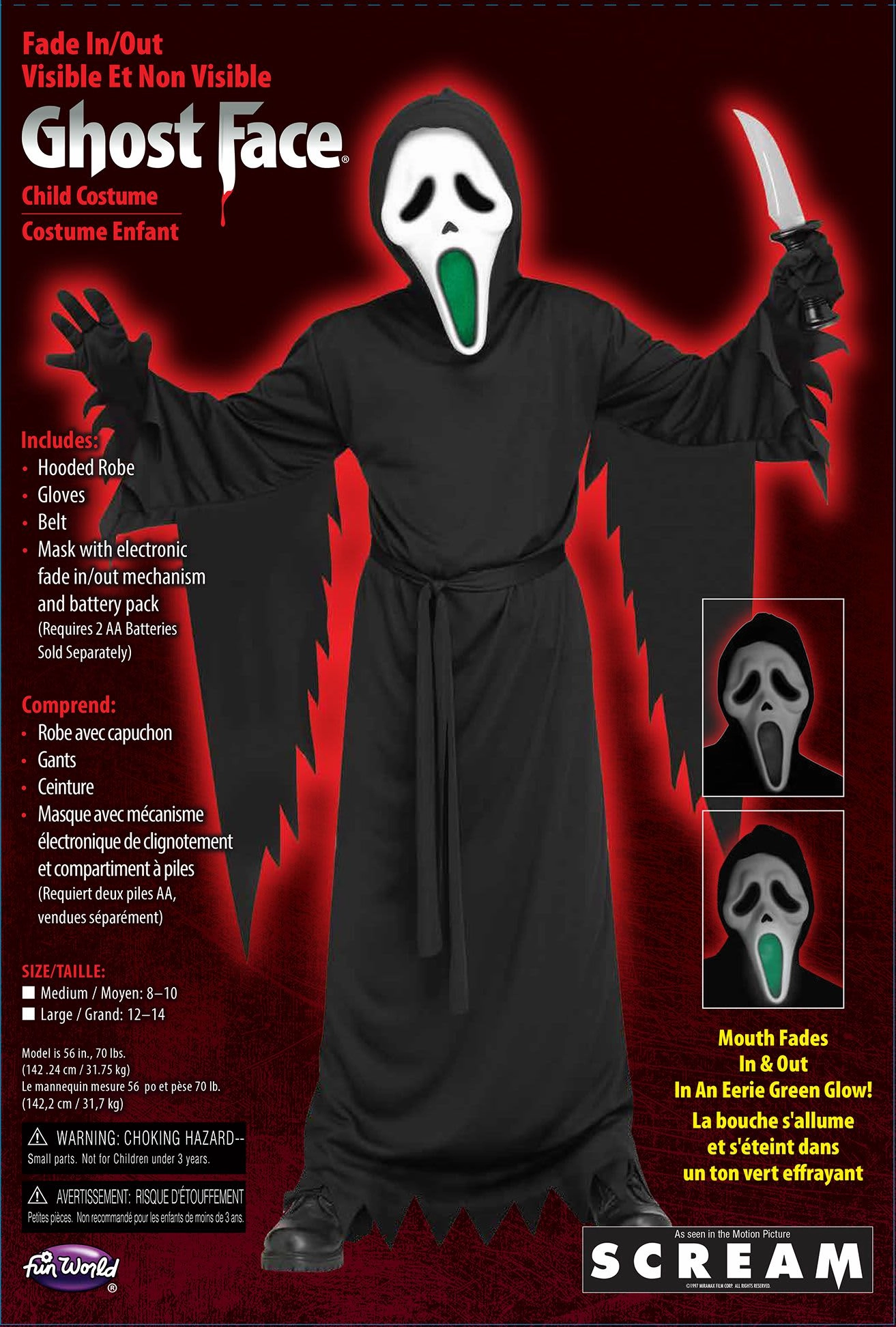 Playful Lights Light Up Fade Mouth Child Ghost Face Costume