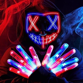 Wicked Masks Ghostly Figures Halloween Led Mask Light Up With Gloves (blue&red)
