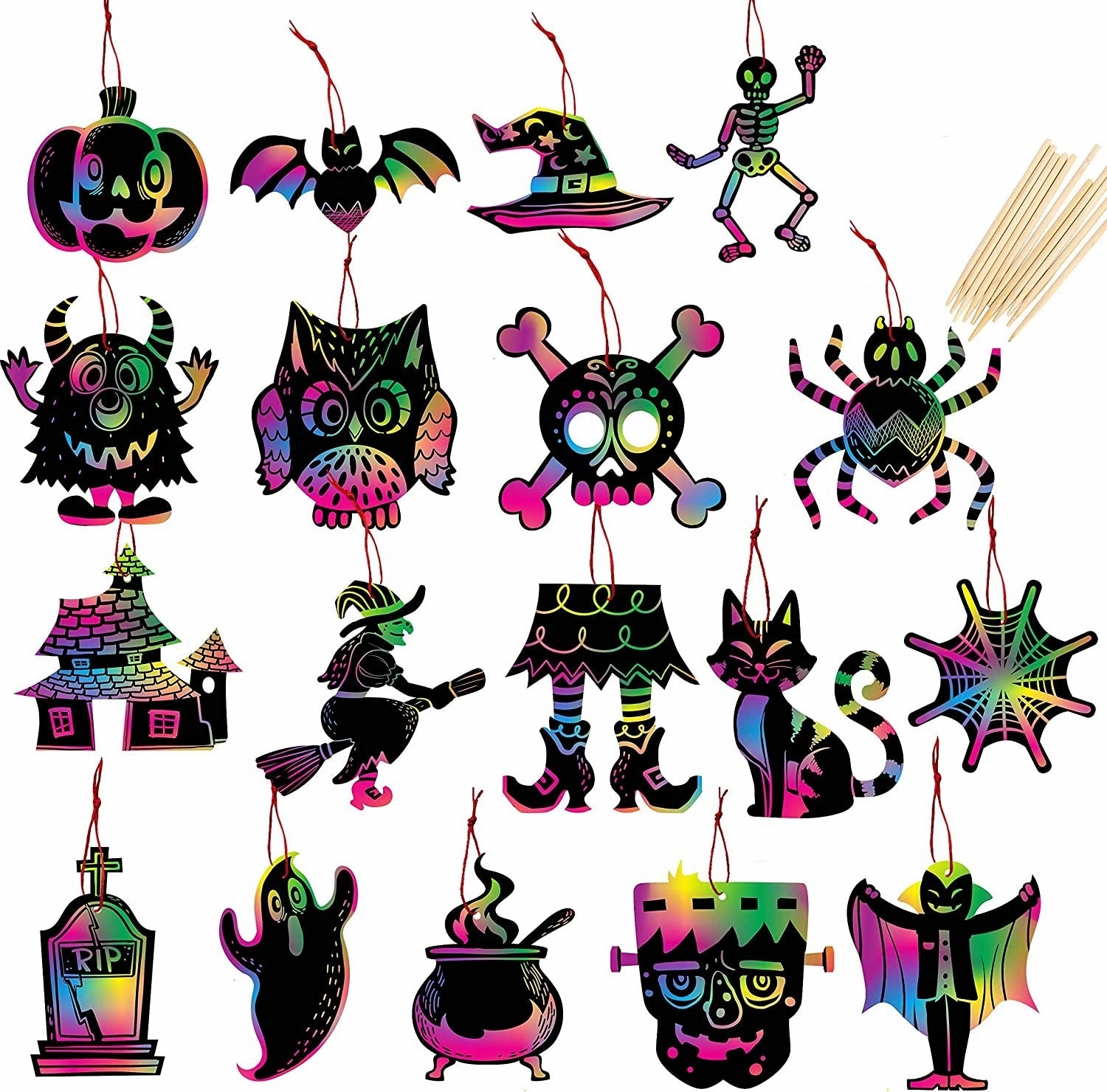Creepy Accessories Whimsical Crafts Scratch Ornaments In 18 Designs, 72 Pcs