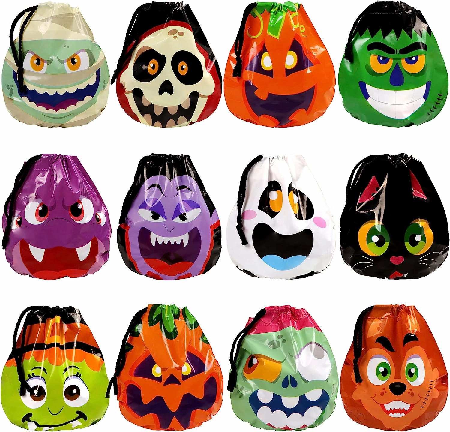 Big Head Drawstring Goody Bags, 60 Pack Haunted Lights