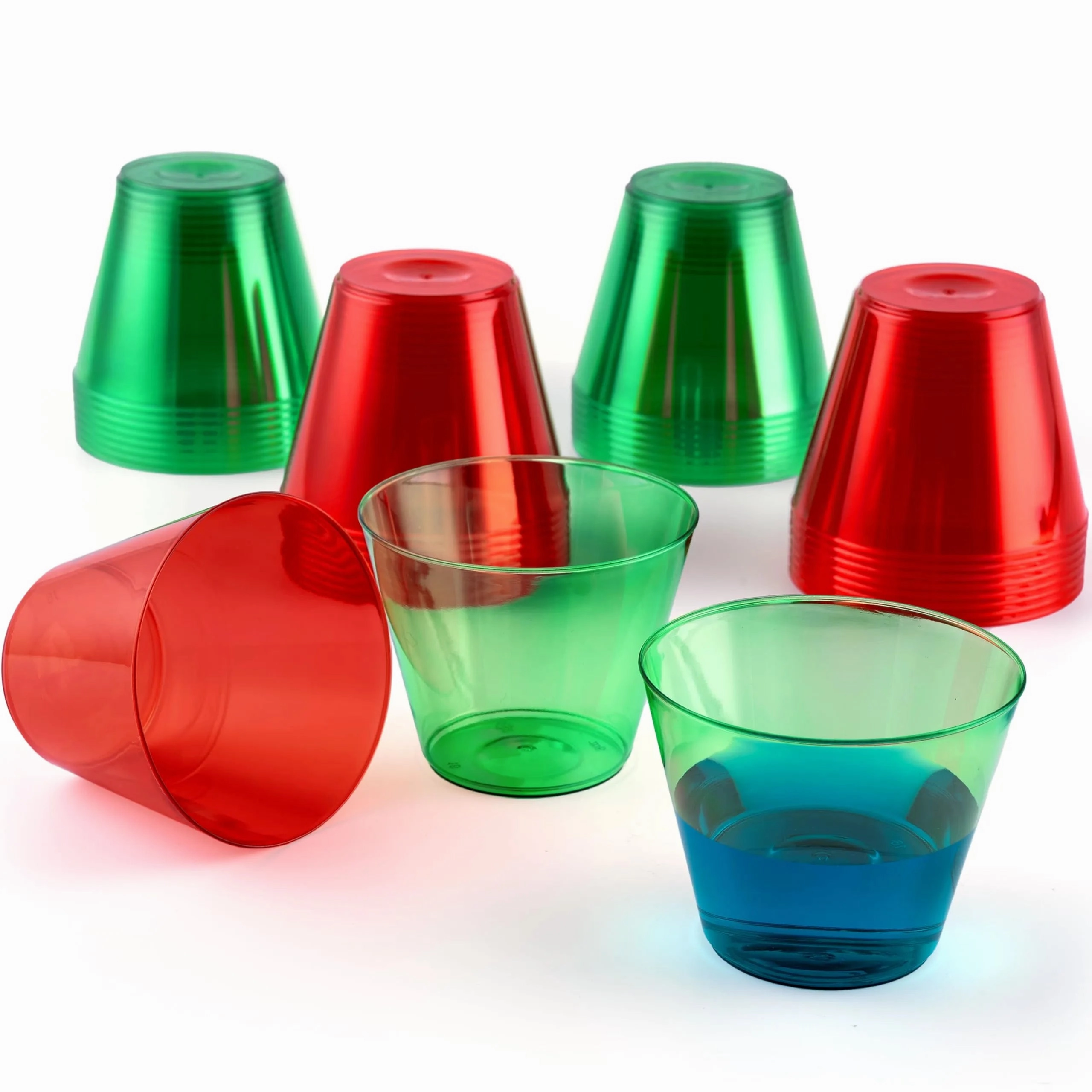 Spooky Supplies 36Pcs 9 OZ Christmas Red and Green Plastic Drinking Cups