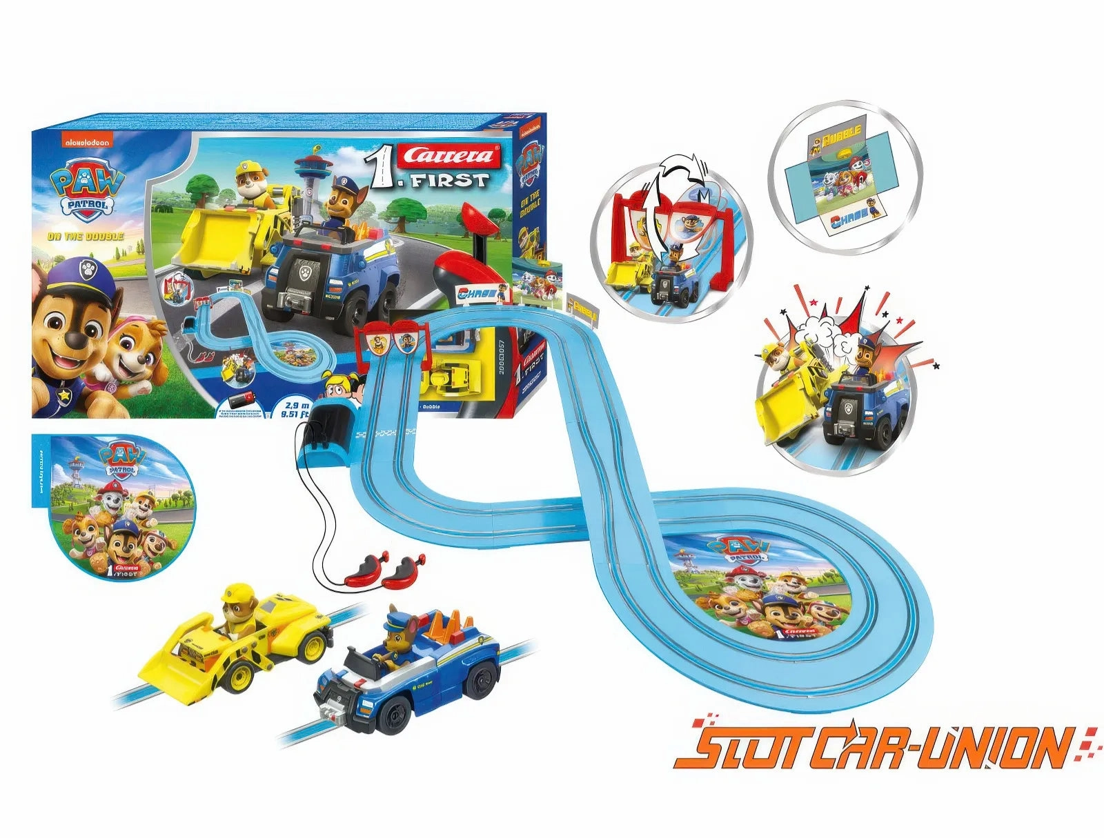 Carrera First PAW Patrol Double 2.9m Track Racing Set Base Building Team Objective