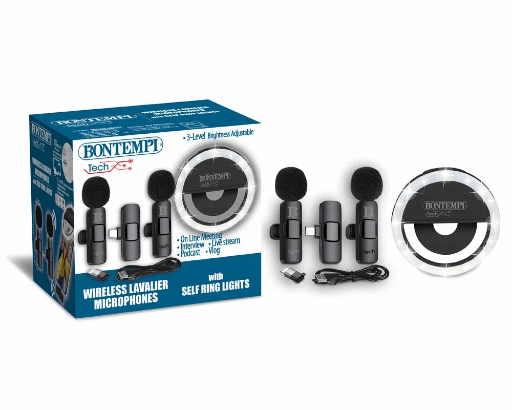 BONTEMPI 2 Wireless Lavalier Microphones with Selfie Ring Light Celebrity Cameo Lore Deep