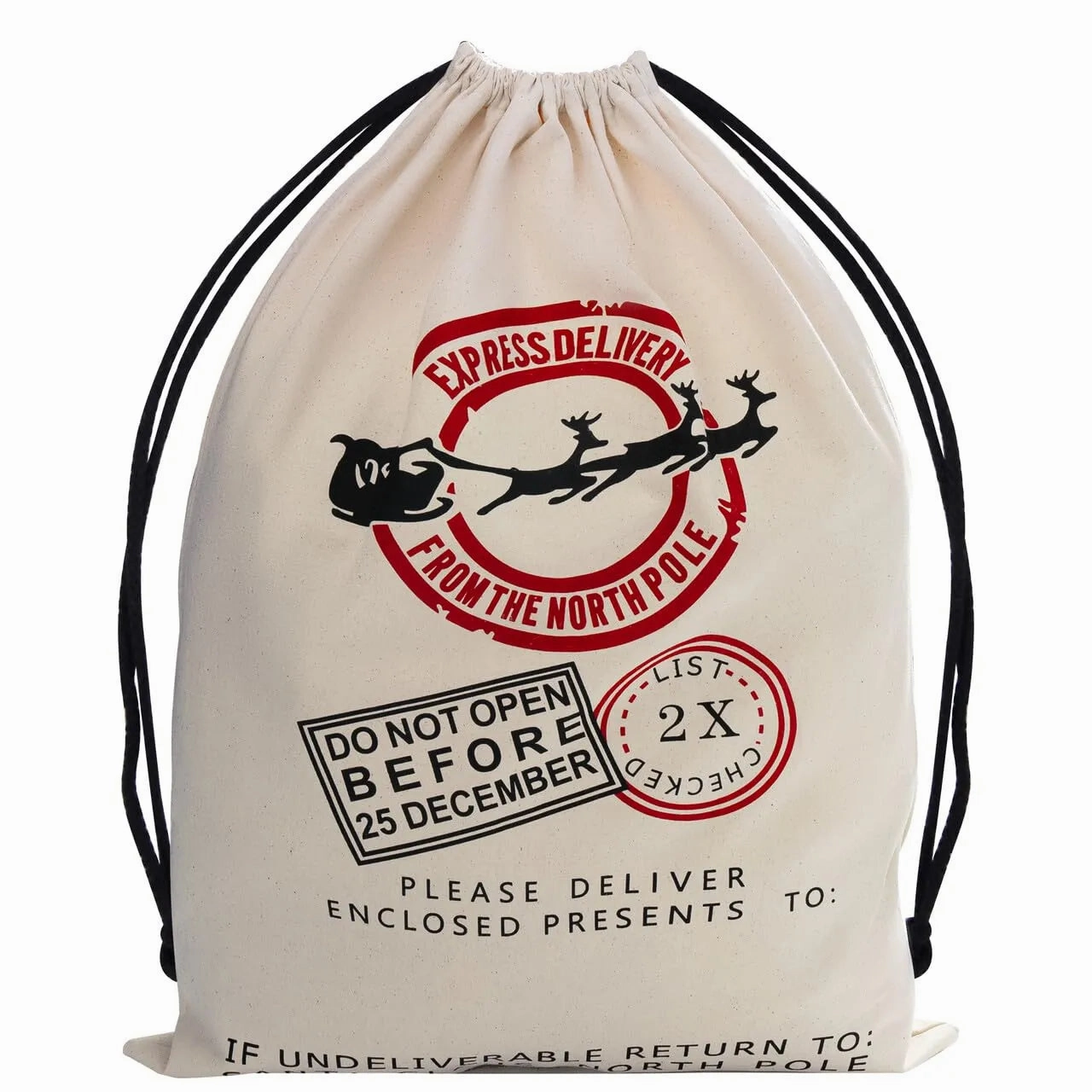 Haunted Ornaments Christmas Drawstring Gift Bag Santa Burlap Sack 26in x 19in