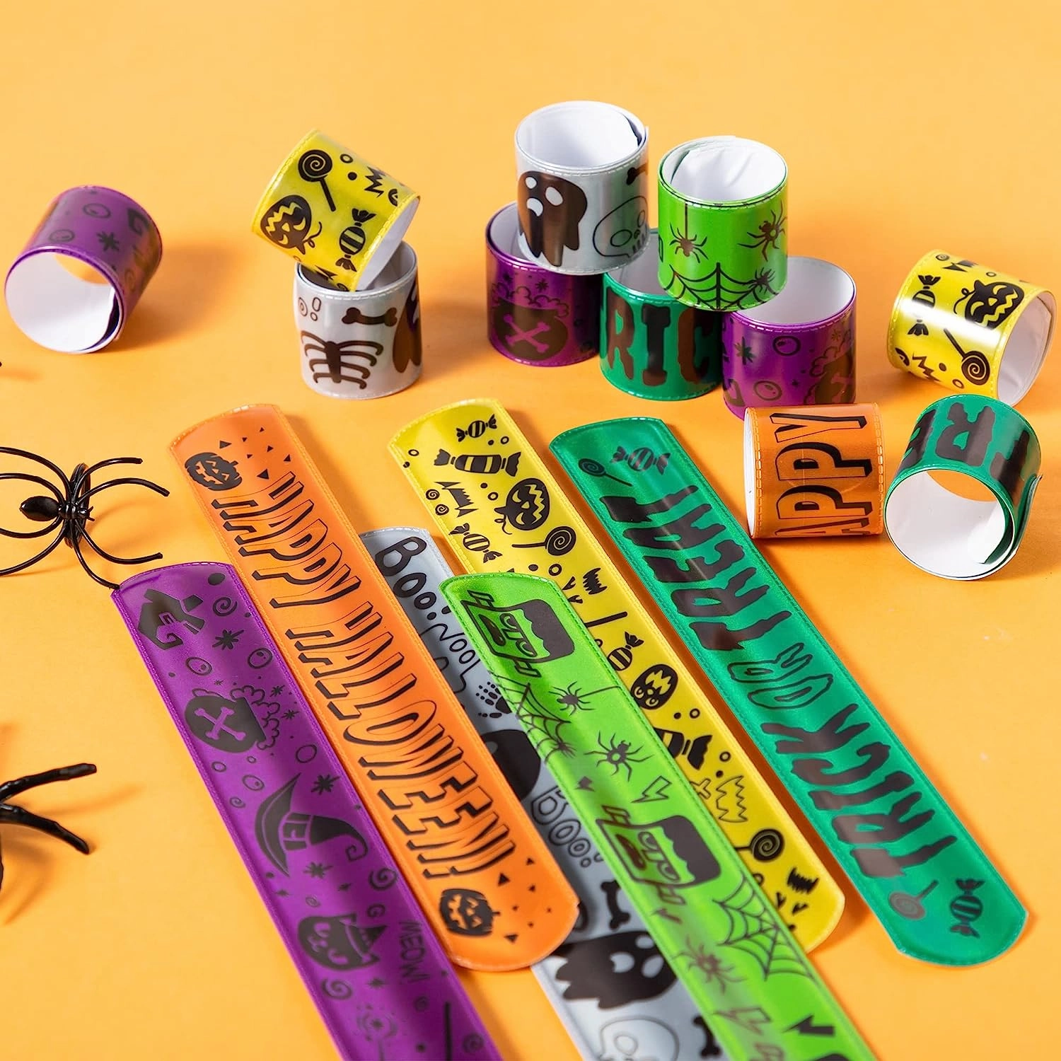 Halloween Reflective Slap Bracelets 72 Pcs Mysterious Accents Charming Displays