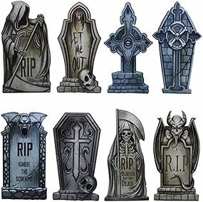 Pack of 8 Halloween Tombstone Yard Decorations Ghostly Displays