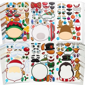 48 Pcs Christmas Make A Face Sticker, Xmas Stickers Ghoulish Designs